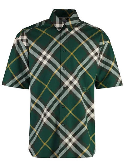 Embroidered Logo Plaid Short-Sleeve Shirt Green - BURBERRY - BALAAN 2