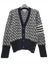 4-bar V-neck Twist Cable Knit Cardigan Navy - THOM BROWNE - BALAAN 3