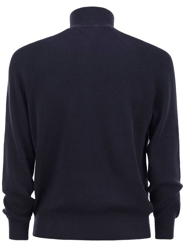 Cotton rib sweater with zip opening and raglan sleeve - BRUNELLO CUCINELLI - BALAAN 2