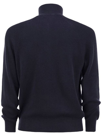 Cotton rib sweater with zip opening and raglan sleeve - BRUNELLO CUCINELLI - BALAAN 2