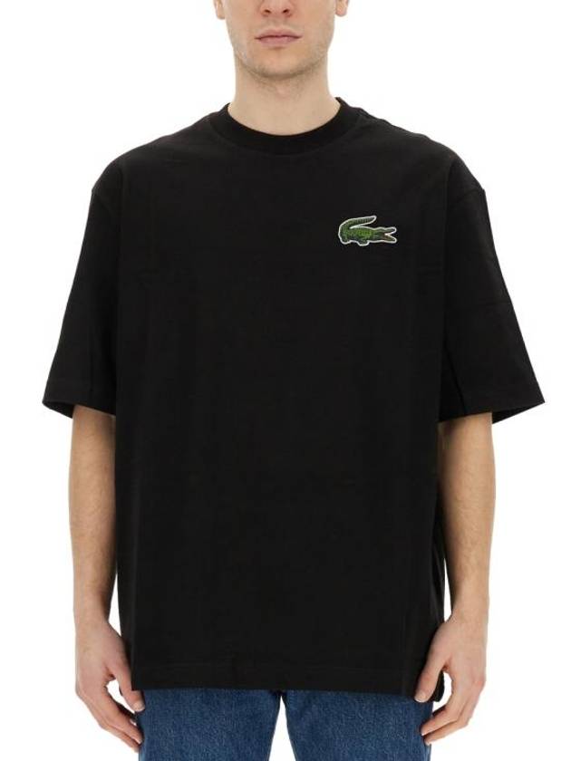 Crocodile Loose Fit Large Short Sleeve T Shirt Black - LACOSTE - BALAAN 1