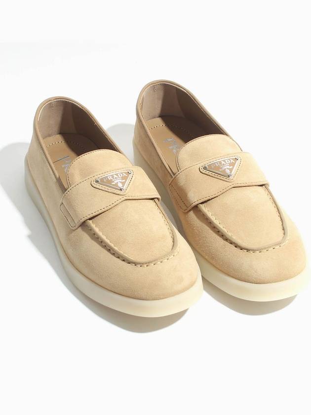 Triangle Logo Suede Leather Loafers Ecru - PRADA - BALAAN 2