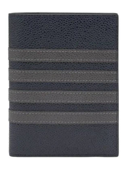 Pebble Grain Leather 4 Bar Card Wallet Navy - THOM BROWNE - BALAAN 2