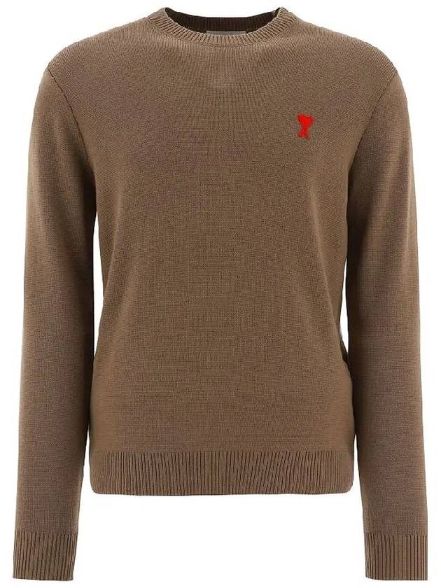 Men's Mini Heart Logo Merino Wool Knit Top Brown - AMI - BALAAN 2