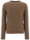 Men's Mini Heart Logo Merino Wool Knit Top Brown - AMI - BALAAN 3