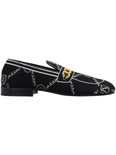 Trompe Loeil Jacquard Moccasin Loafers Black - MARNI - BALAAN 1