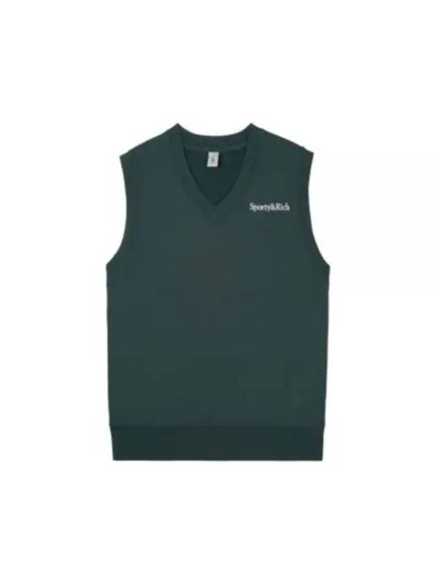 Serif Logo Embroidered V Neck Vest ForestWhite VNAW2313FO 15 - SPORTY & RICH - BALAAN 1