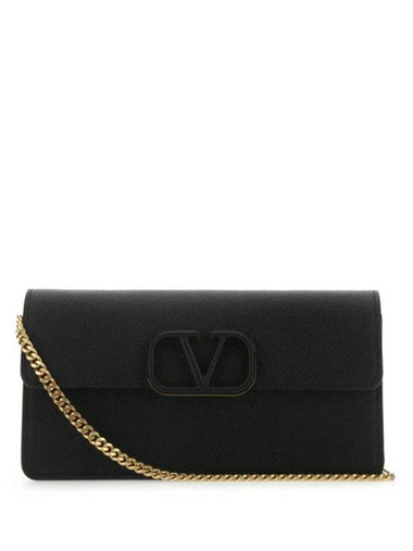 V Logo Chain Long Wallet Black - VALENTINO - BALAAN 1