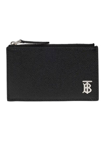 TB Logo Zipper Calfskin Card Wallet Black - BURBERRY - BALAAN 1