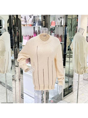 Striped Long Sleeve Knit Sweater S Ivory Brown 4HA1089 - HERMES - BALAAN 1