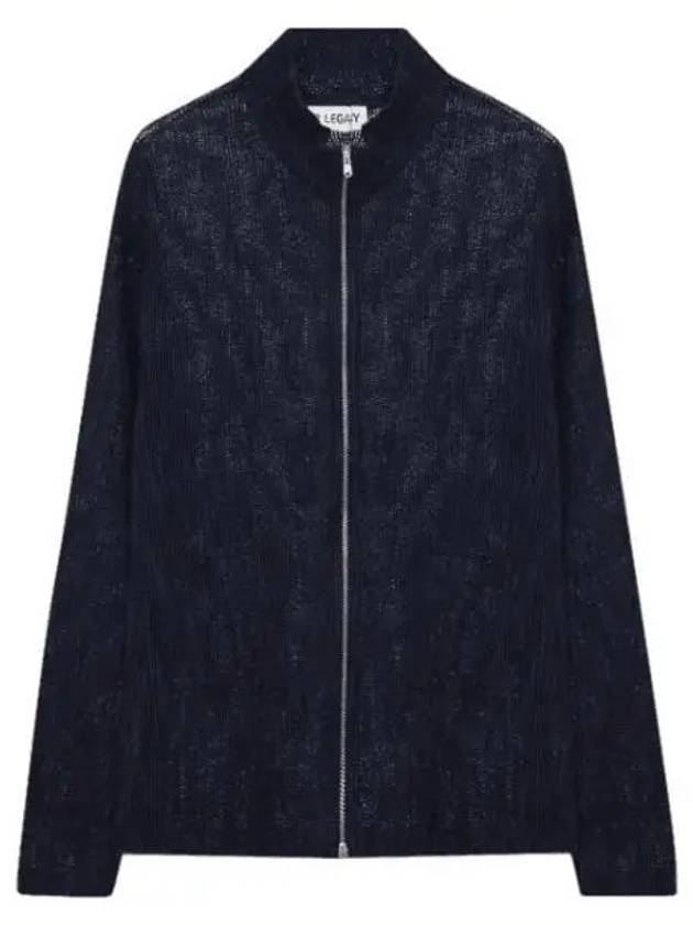 Men's Shrunken Full Zip Polo Zip-Up Cardigan Navy - OUR LEGACY - BALAAN 1