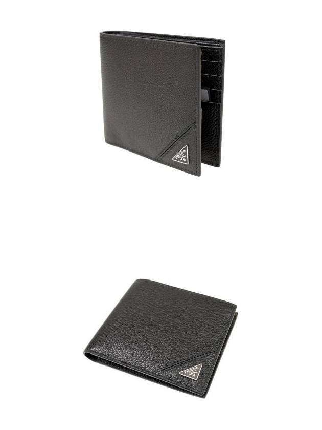 Triangle Logo Leather Half-Wallet Black - PRADA - BALAAN 6