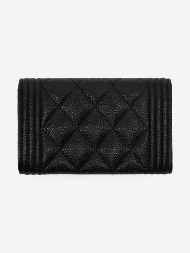 Boy  Flap Card Holder Grained Calfskin Ruthenium Black - CHANEL - BALAAN 4