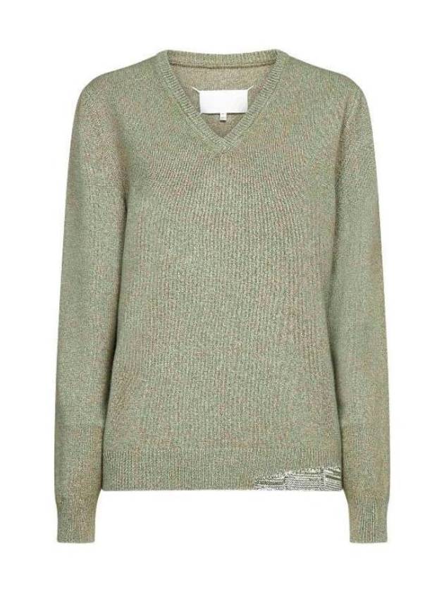 Back Stitch V-neck Wool Cashmere Knit Top Khaki - MAISON MARGIELA - BALAAN 2