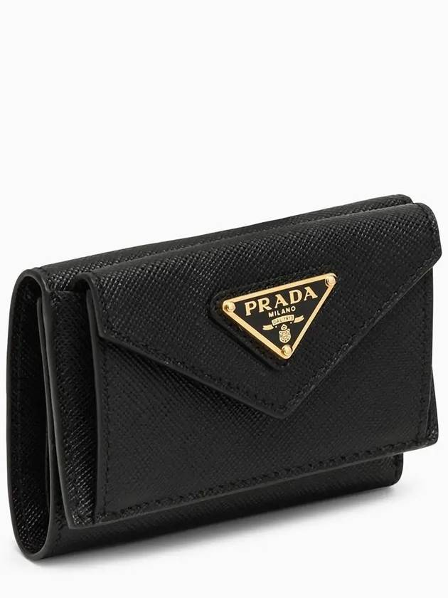 Saffiano Triangle Logo Flap Half Wallet Black - PRADA - BALAAN 3