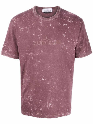 Men's Off Tie Dye Logo Short Sleeve T-Shirt Burgundy - STONE ISLAND - BALAAN 1