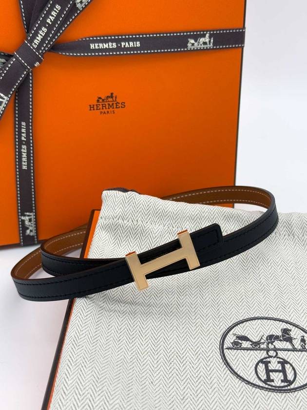 Women's Focus Buckle Reversible Leather Belt Black Rose Gold - HERMES - BALAAN 2