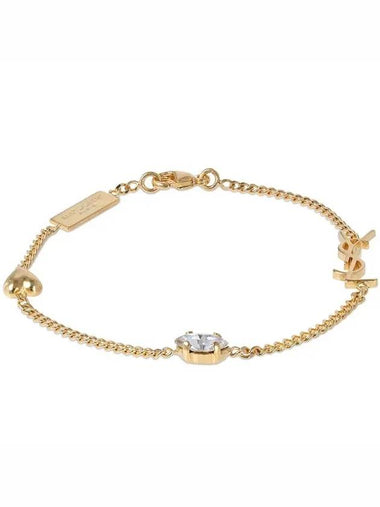 YSL logo heart crystal monogram gold color bracelet - SAINT LAURENT - BALAAN 1