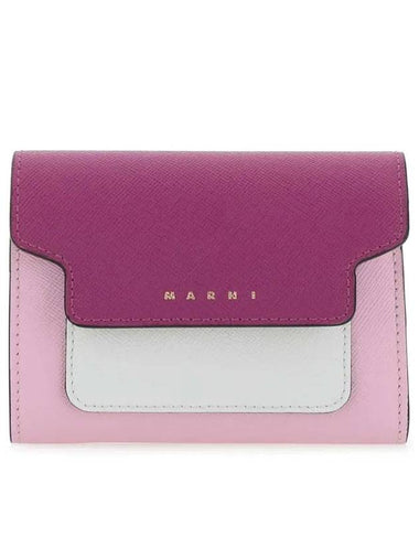 Saffiano Tri-Fold Half Wallet Purple - MARNI - BALAAN 1