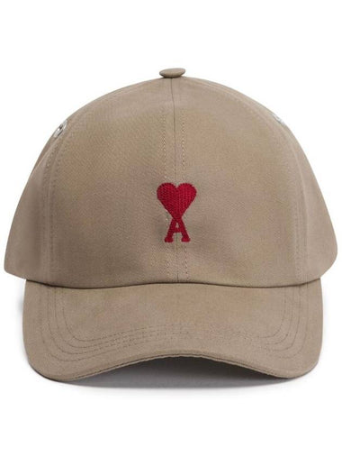 Embroidered Heart Logo Ball Cap Beige - AMI - BALAAN 1