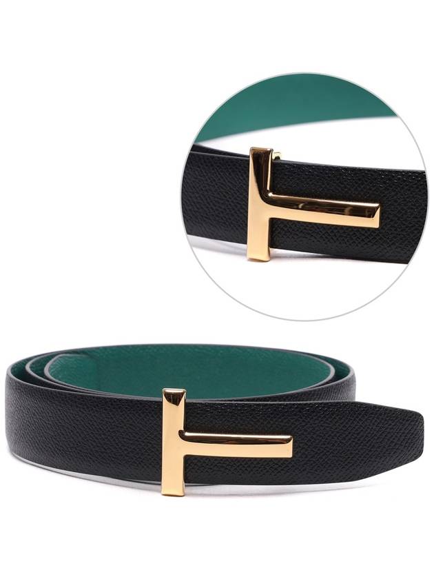 T Logo Reversible Leather Belt Black Green - TOM FORD - BALAAN 3