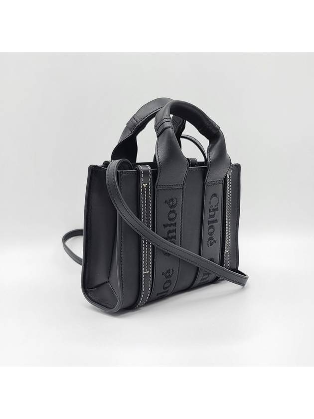 Woody Logo Calf Leather Mini Tote Bag Black - CHLOE - BALAAN 3