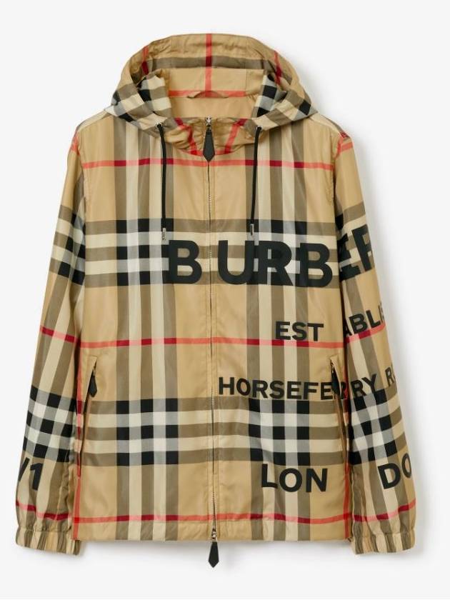 Men's Horseferry Print Check Hoodie Zip-up Beige - BURBERRY - BALAAN 4