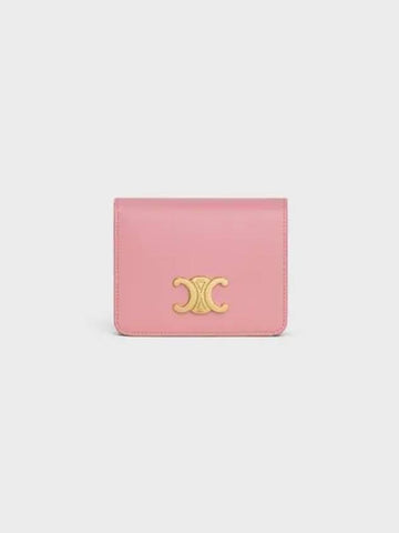 Triomphe Compact Shiny Calfskin Half Wallet Rose - CELINE - BALAAN 1