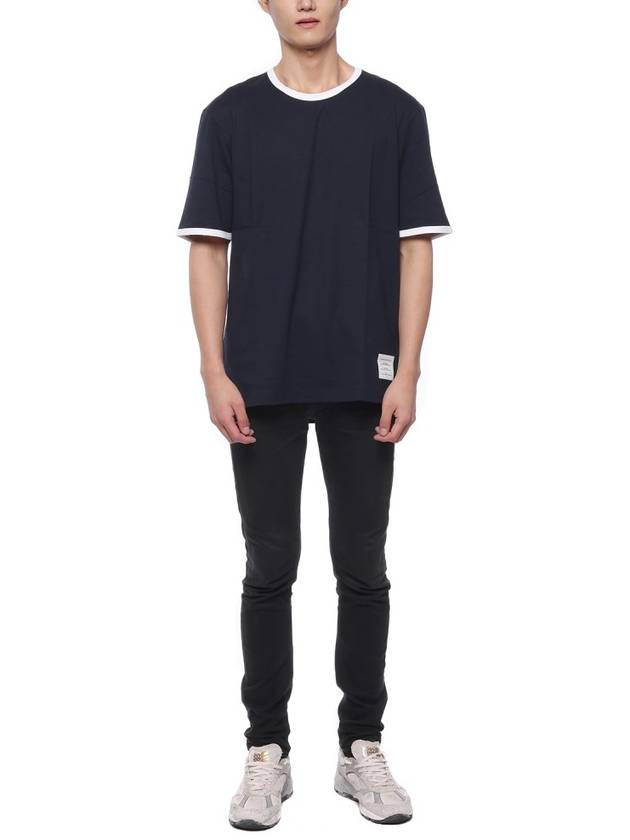 Men's Contrast Trim Short Sleeve T-Shirt Navy - THOM BROWNE - BALAAN 4