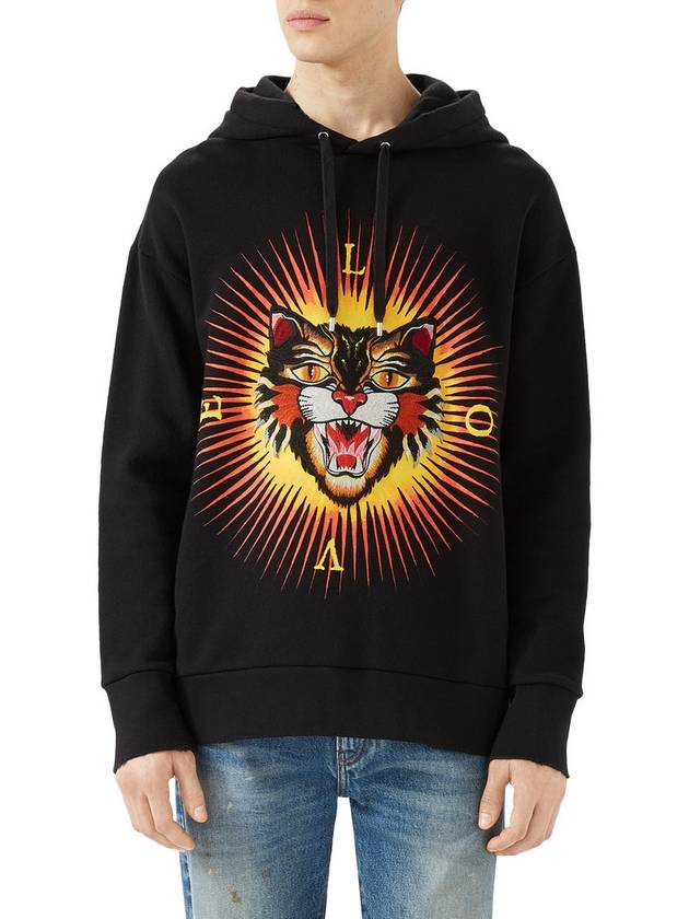 Angry cat embroidery hooded sweatshirt overfit 475531 X5U90 1032 - GUCCI - BALAAN 3