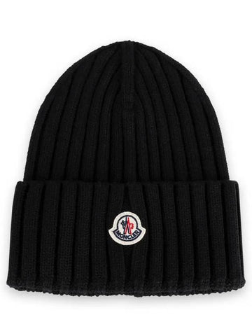 Wappen Logo Patch Wool Beanie Black 3B00036 A9327 999 - MONCLER - BALAAN 1