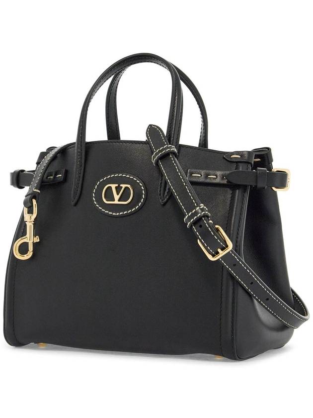 borsa tote piccola nera in pelle con logo oro - VALENTINO - BALAAN 3