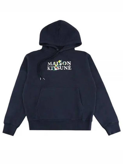 Flowers Comfort Logo Print Hoodie Ink Blue - MAISON KITSUNE - BALAAN 2