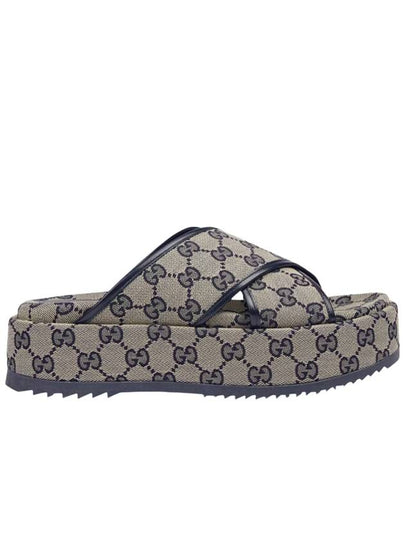 GG Platform Canvas Slippers Beige Blue - GUCCI - BALAAN 2