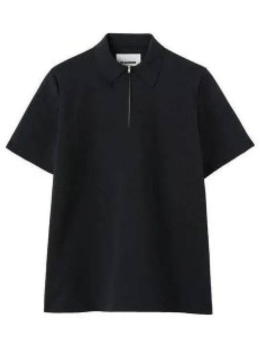 Straight Hem Zipper Short Sleeve Polo Shirt Black - JIL SANDER - BALAAN 2