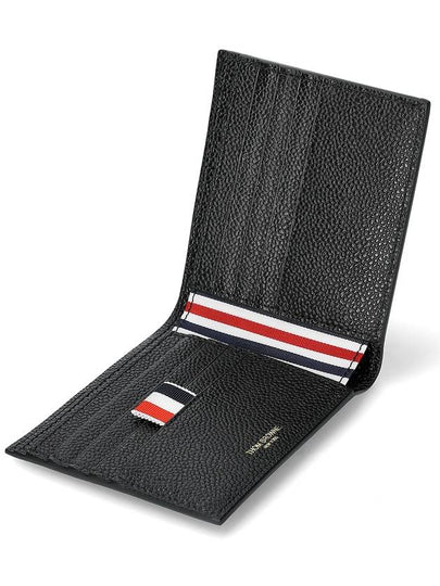 Pebble Grain Leather Half Wallet Black - THOM BROWNE - BALAAN 2