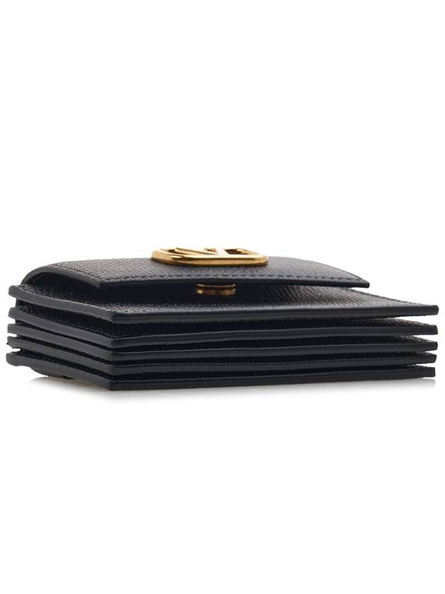 V Logo Flapover Card Wallet Black - VALENTINO - BALAAN 6