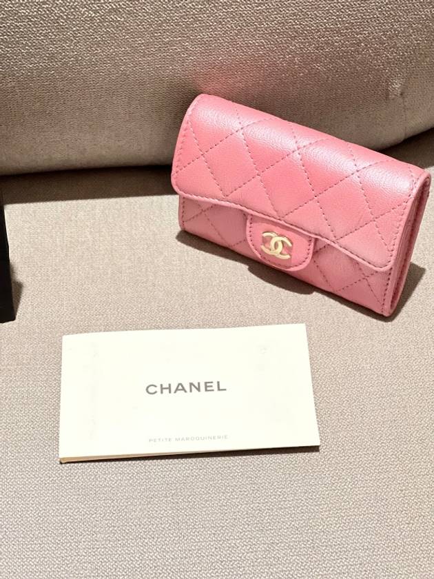 Gold Hardware CC Logo Classic Lambskin Flap Card Wallet Light Pink - CHANEL - BALAAN 8