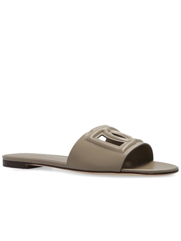 Dolce & Gabbana Leather Slides With Logo, Women's, Grey - DOLCE&GABBANA - BALAAN 4