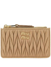 Matelasse leather card wallet beige - MIU MIU - BALAAN 1