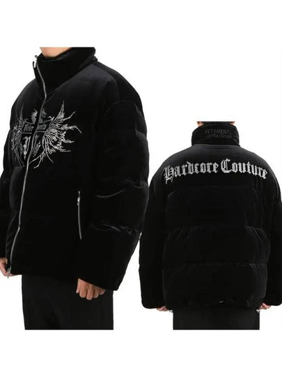 Crystal Logo Velvet Hooded Padding Black - VETEMENTS - BALAAN 2