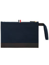 Snap Pocket Cotton Canvas Pouch Clutch Bag Navy - THOM BROWNE - BALAAN 3