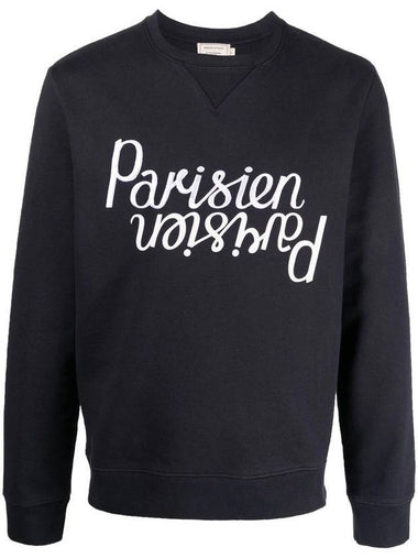 Lettering Parisien Mirror Logo Cotton Sweatshirt Navy - MAISON KITSUNE - BALAAN 1