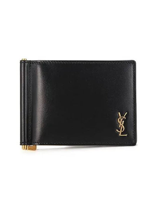 Tiny Cassandre Gold Monogram Logo Money Clip Card Wallet Black - SAINT LAURENT - BALAAN 2