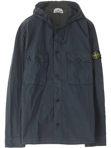 20SS 721512408 V0028 Wappen Patch Hooded Shirt Button Jacket Blue Navy Men's Jacket TEO - STONE ISLAND - BALAAN 1