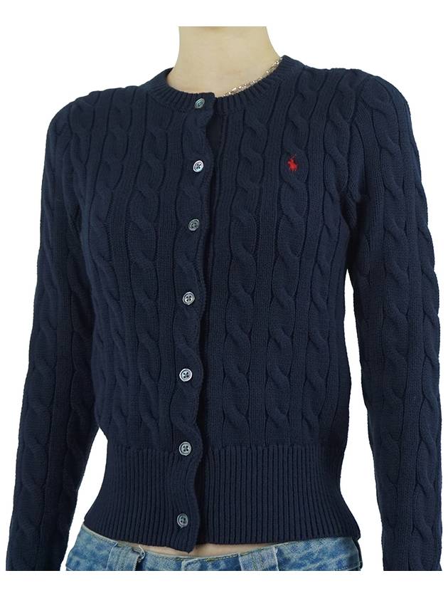 Women's Embroidered Logo Pony Cable Cardigan Navy - POLO RALPH LAUREN - BALAAN 8