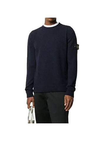 Lambswool Crewneck Knit Top Marine Blue - STONE ISLAND - BALAAN 1