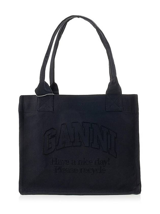Embroidered Logo Canvas Tote Bag Black - GANNI - BALAAN 2