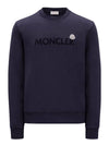 Men's Logo Patch Crew Neck Cotton Fleece Sweatshirt Night Blue - MONCLER - BALAAN 1