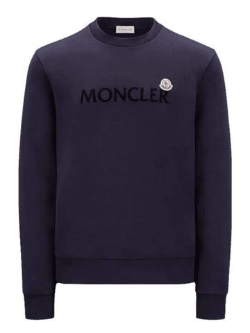 Men's Logo Patch Crew Neck Cotton Fleece Sweatshirt Night Blue - MONCLER - BALAAN 1